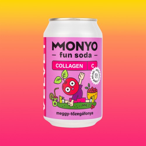 Monyo Velvet Meggy-Tőzegáfonya Kollagén Fun Soda 0% 12x0.33l can