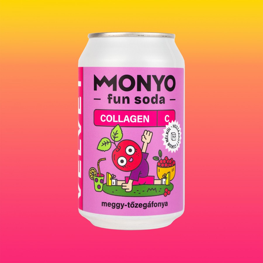 Monyo Velvet Meggy-Tőzegáfonya Kollagén Fun Soda 0% 12x0.33l can